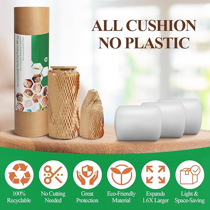 Honeycomb Packing Paper Wrap 12"x60' Recycled Bubble Cushioning Wrap Roll Eco - Image 5
