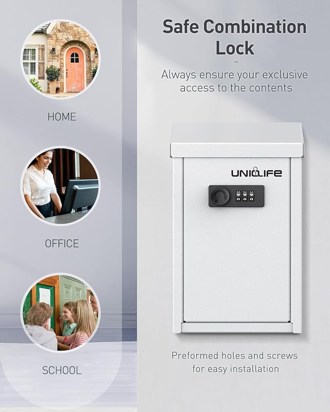 Uniclife Key Drop Box for Outside, Metal Donation Boxes White Collection Box - Image 6