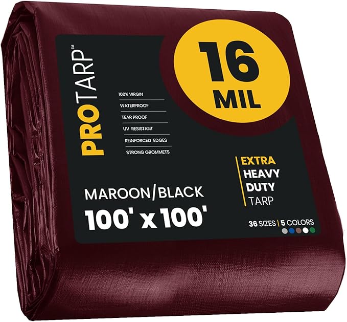 PROTARP Extra Heavy Duty 16 Mil Tarp Cover, Waterproof, UV Resistant, Rip and by Protarp