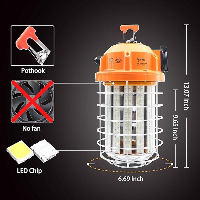 100W LED Temporary Work Light Fixture 16000 Lumen Daylight White 5000K - Image 2