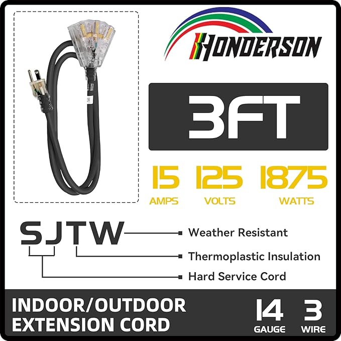 3-Outlets Extension Cord Weatherproof - Image 2