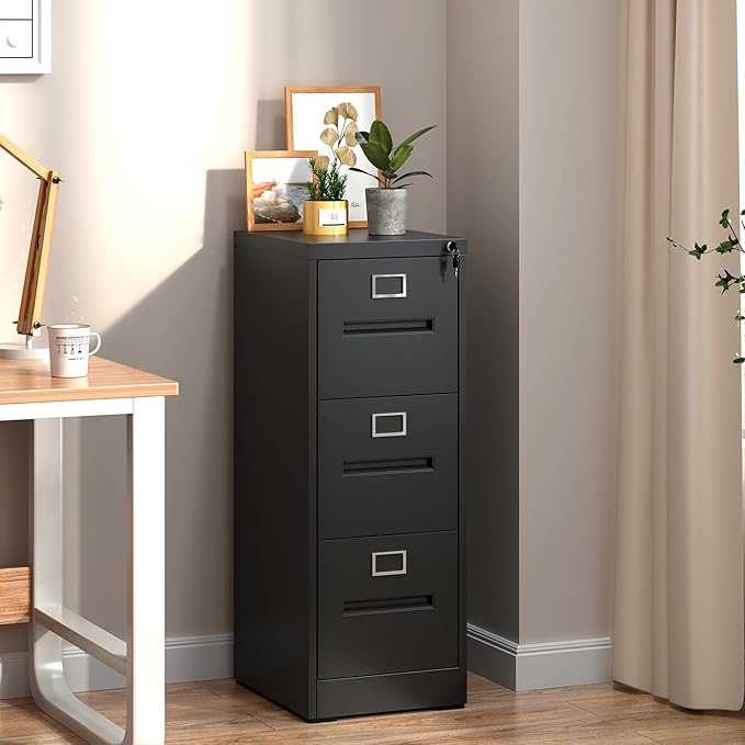 Black Metal File Cabinet with 3 Drawer, Vertical File Cabinet with Lock - Image 2