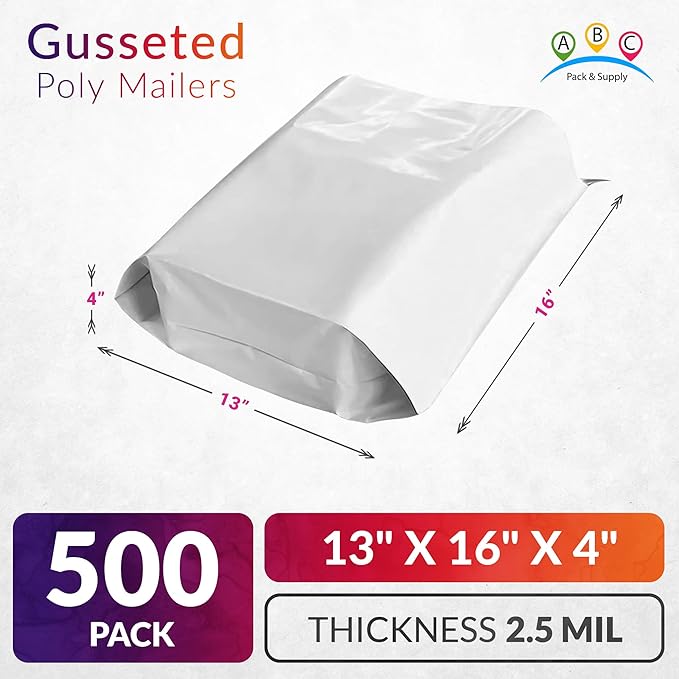 ABC PACK & SUPPLY White Gusseted Poly Mailers, 2.5 Mil. Plastic Shipping Bags - Image 2