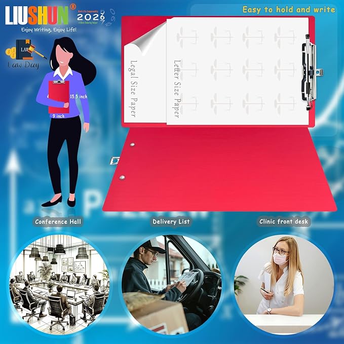 Legal Aluminum Clipboard Metal w/Stainless Hangable Pen Holder Writing Low - Image 3