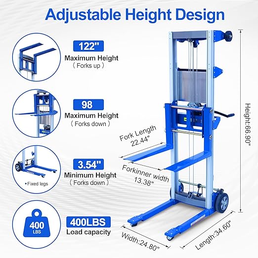 122" 400lbs Material Lift Winch Stacker, Hand Winch Lift Truck - Image 2