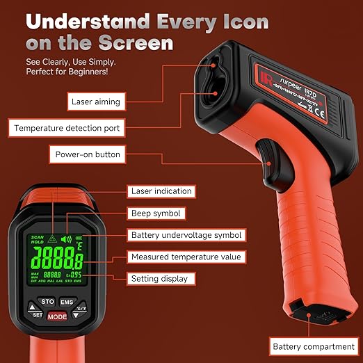 -58℉~3272℉ Infrared Thermometer IR Gun, High-Temp Digital Temperature Gun - Image 3
