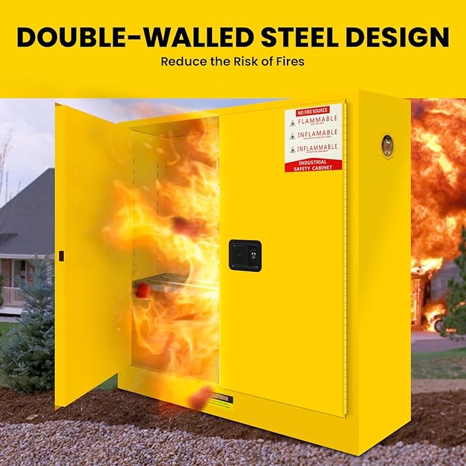 60 Gallon Yellow Flammable Storage Cabinet, Fireproof Steel Chemical Storage - Image 5
