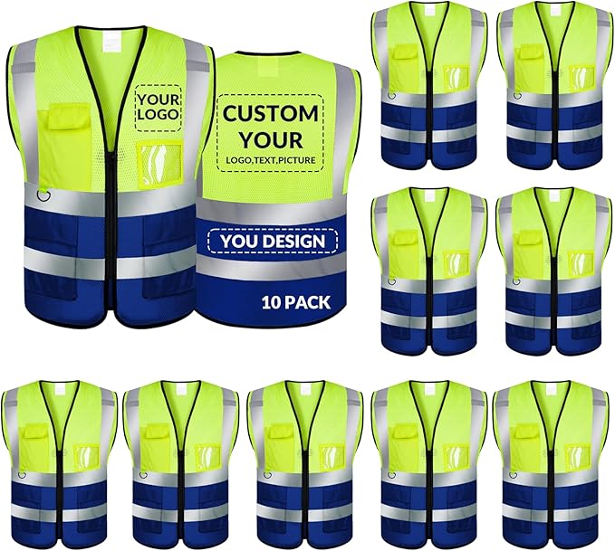 BeautyWill Custom Safety Vest Logo Class 2 High Visibility Reflevtive Vest by BeautyWill