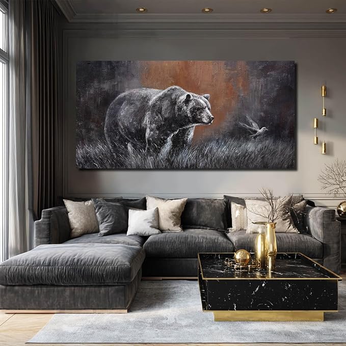 ZHENGYIN Extra Wide Panoramic Bear Canvas Wall Art, Earth Tone Background - Image 2