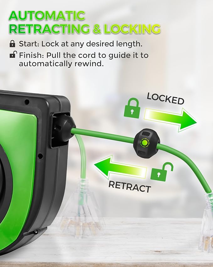 Retractable Cord Reel, 75 FT Heavy Duty Extension Cord, 14AWG/3C SJTOW - Image 4