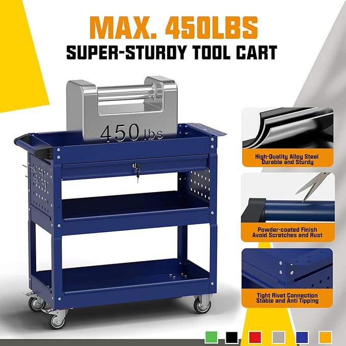 3 Tier Rolling Tool Cart on Wheels, 450 LBS Capacity Tool Cart - Image 4