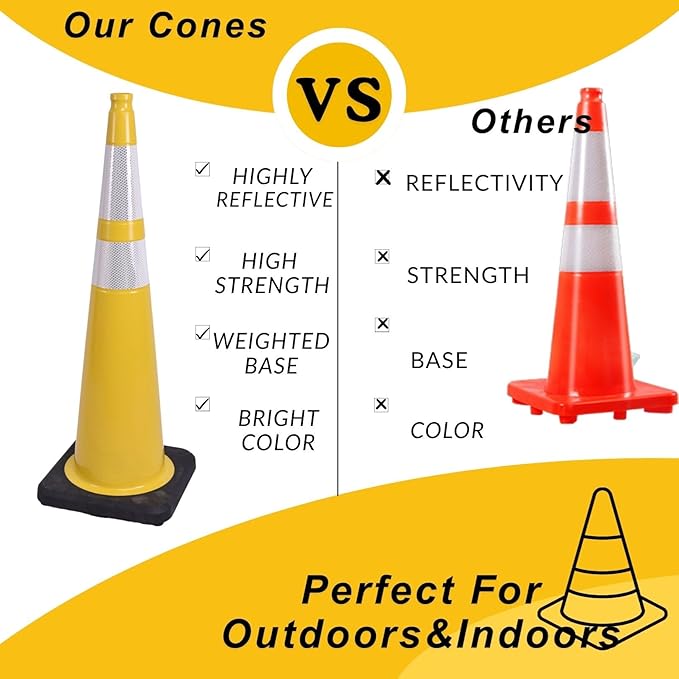 BESEA 4Pack 36” inch Traffic Cones Yellow Road Parking Cones Construction - Image 4