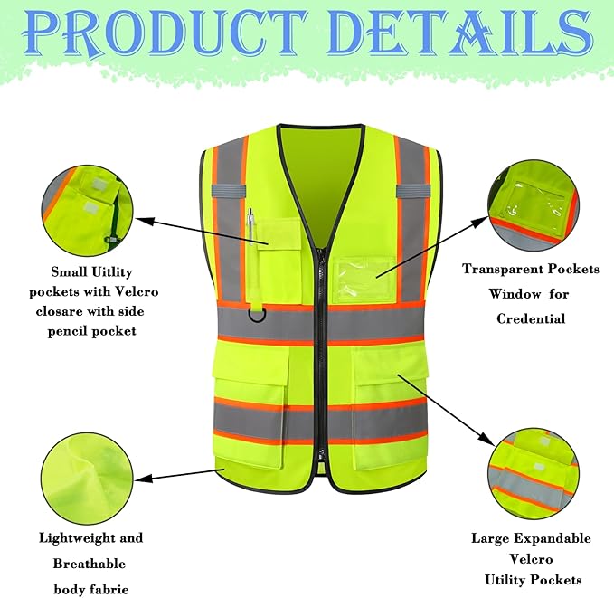 Custom Safety Vest with Logo Personalized High Visibility Vest Reflective - Image 3