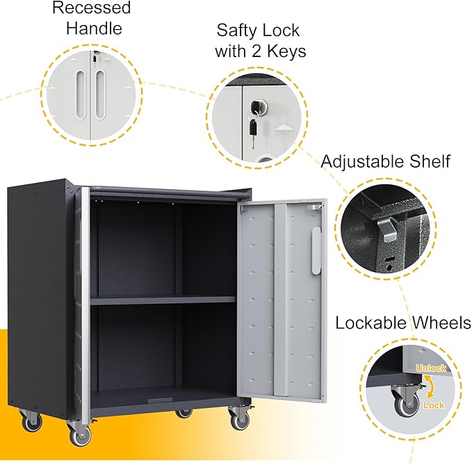 Metal Storage Cabinet with Wheels, Lockable Rolling Tool Chest with Adjustable - Image 5