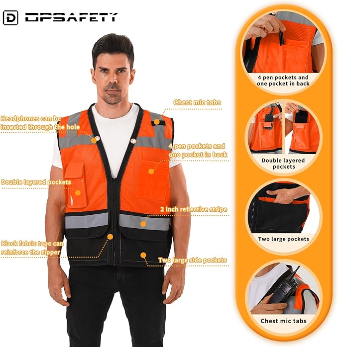 Reflective Safety vest With back plan pocket, High visibility Class 2 Heavy - Image 3