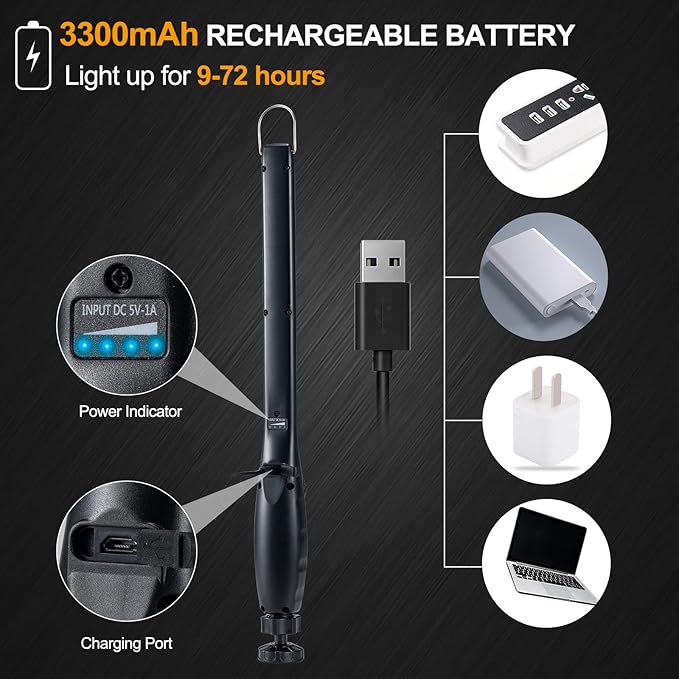 ORHOMELIFE Magnetic LED Work Light, 3300mAh Capacity, 4-Level Power Indicator - Image 3