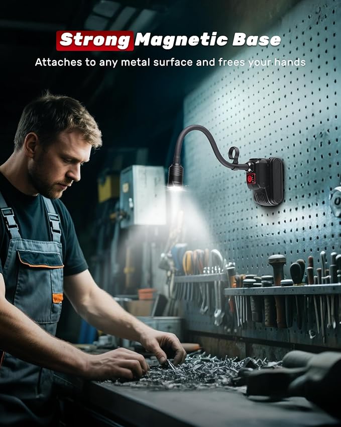 Magnetic Work Light, 4400mAh Rechargeable Flexible Gooseneck Work Light - Image 5