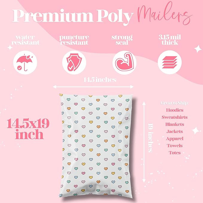 14.5x19 Designer Poly Mailer 100 Pack Heavy Duty Waterproof Self Seal Shipping - Image 3