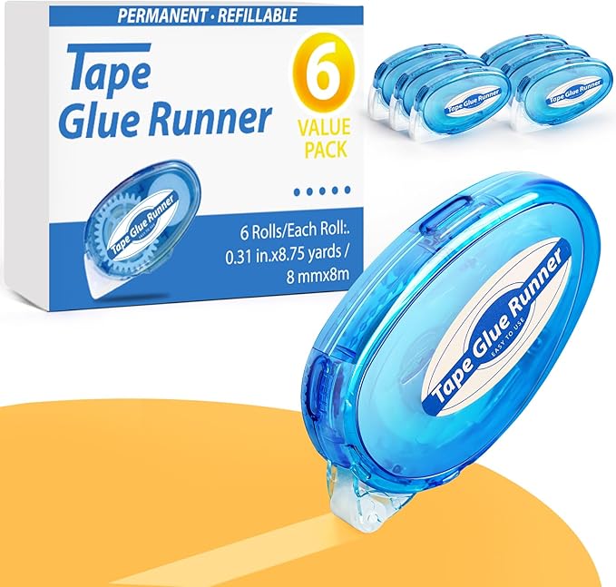 6 Pack Double Sided Tape Roller, 8mm x 315 Inch Permanent Adhesive Scrapbook by TMOLARTSUPPLIES