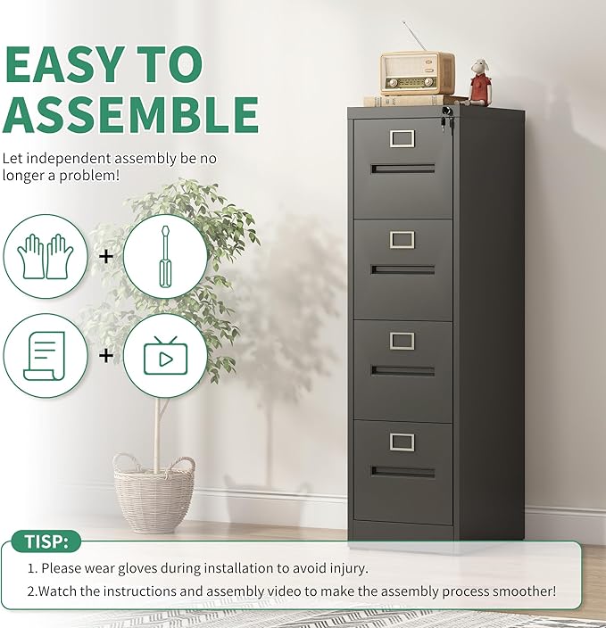 4 Drawer File Cabinet, Steel Filing Cabinets - Image 7