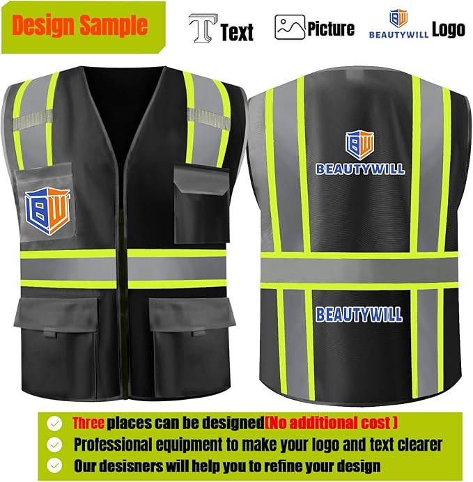 BeautyWill 10/20 Pack Custom Logo Safety Vest, Bulk High Visibility Class 2 - Image 5