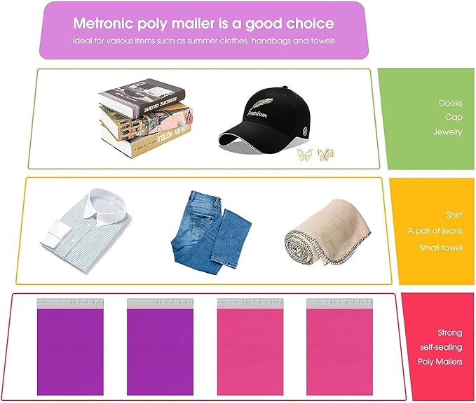 Metronic Poly Mailers 10x13 100 PC, Small Shipping Bags Mailing Envelopes Self - Image 6