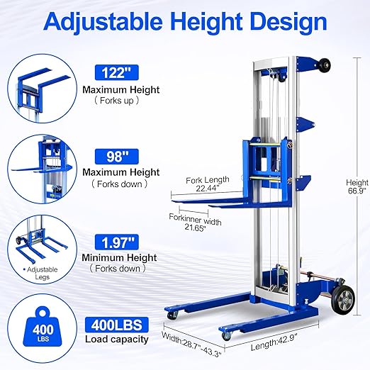 122" 400lbs Material Lift Winch Stacker - Image 2