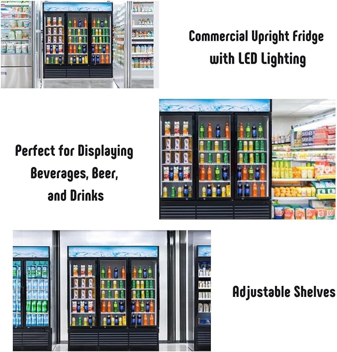 Merchandiser Refrigerator 3 Glass Door, 56 cu ft Beverage Display Cooler - Image 9