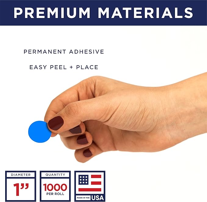 Blue 1-Inch Circle Dot Stickers – 1, 000 Round Strong Adhesive Labels per Roll - Image 2