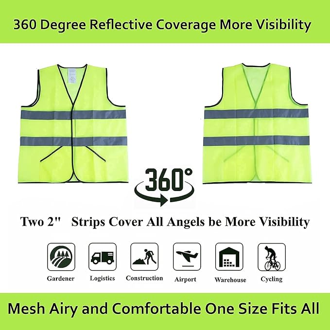 Safety Vests 10 Pack with Pockets, High Visibility Reflective Construction ANSI - Image 4