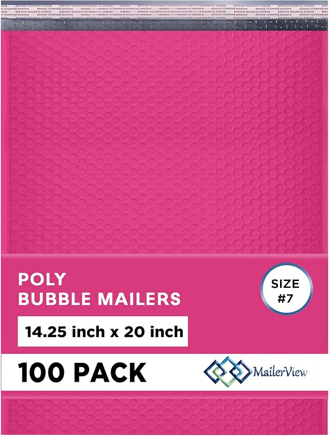 Hot Pink Extra Large Poly Bubble Mailers 14.25x20 inch #7 | Self Seal Large by MAILERVIEW