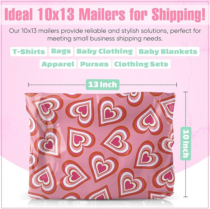 10x13 Poly Mailers – Cute Hearts – Waterproof, Tear-Resistant Shipping Bags - Image 3