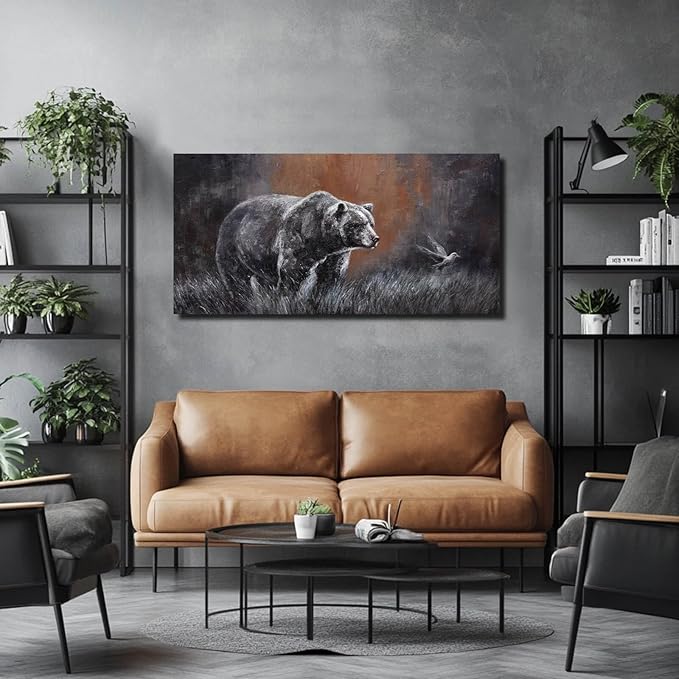 ZHENGYIN Black and White Bear Wall Art, Large Grizzly Wildlife Canvas Print - Image 4
