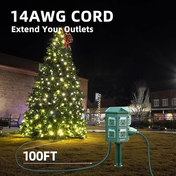 Outdoor Power Strip Waterproof, 100 FT Extension Cord, 6 Grounded Outlets - Image 7