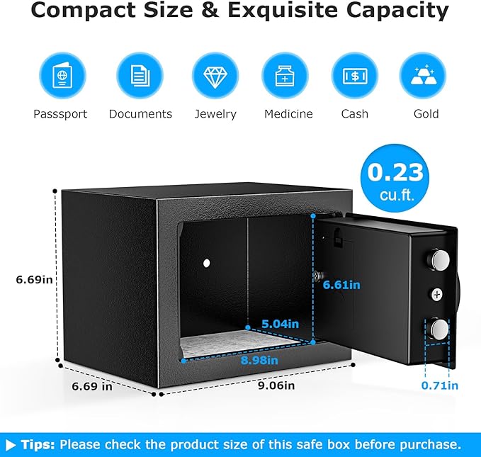 Bonsaii Safe Box with Electronic Keypad, Steel Security Lock Box with Key - Image 3