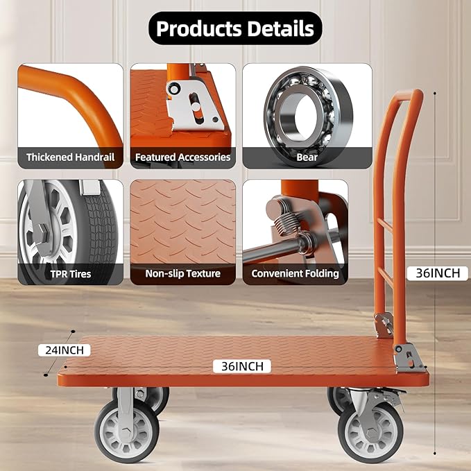 Heavy Duty Platform Truck Cart, Flatbed Cart Folding Hand Trucks, - Image 7