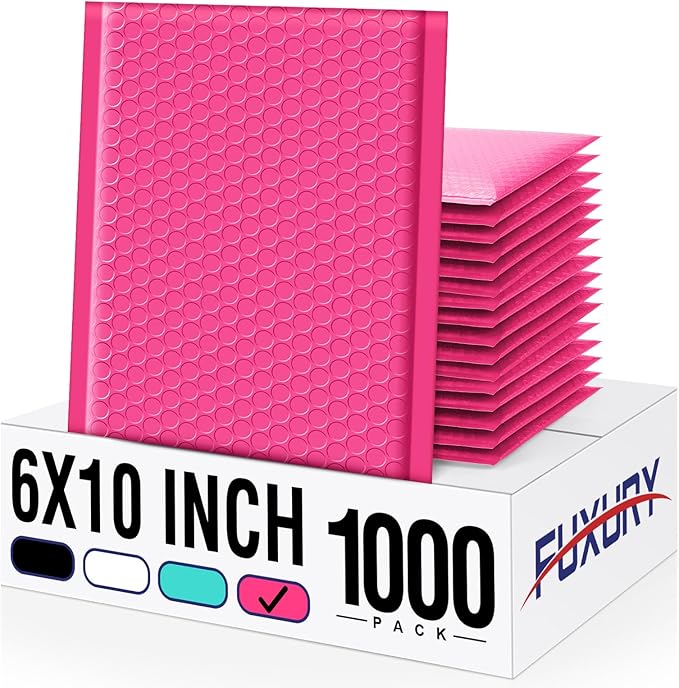 Fuxury Bubble Mailers 6x10" Pink Padded Envelopes 1000Pack Strong Adhesion by Fuxury