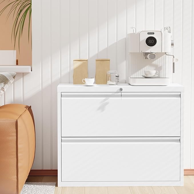 INTERGREAT Lateral File Cabinet 2 Drawer, Metal 2 Drawer White Filing Cabinet - Image 7
