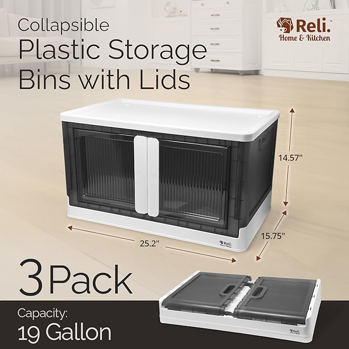 Reli. Storage Bins with Lids and Doors | 19 Gallon Collapsible Storage Bins - Image 2