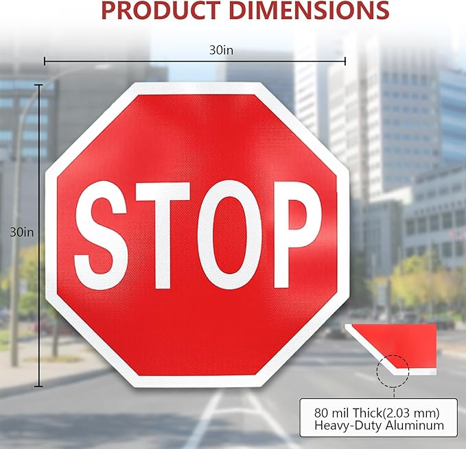 3 Pack Large Stop Signs, 30 x 30 Inches Street Road Sign, UV Protected and - Image 2