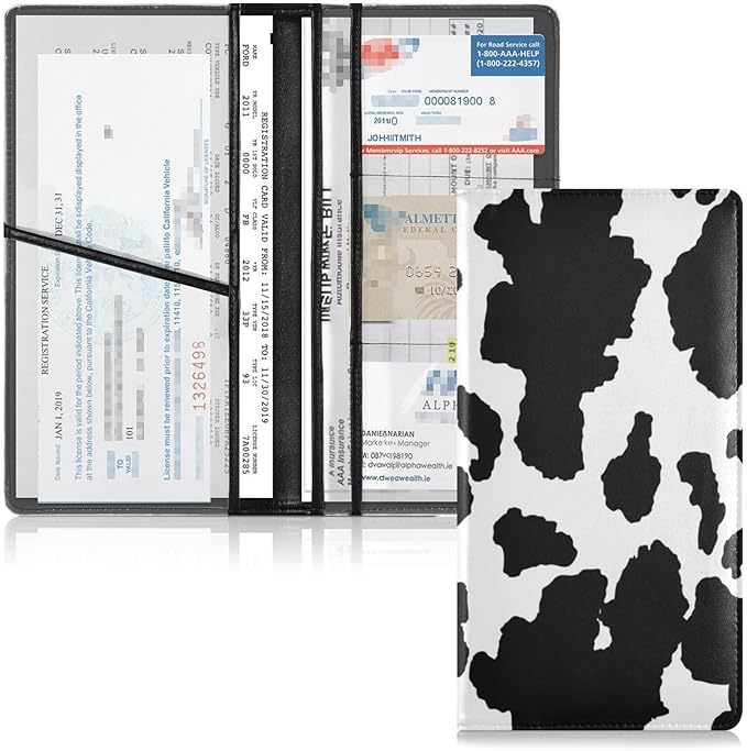 xigua Cow Print Car Registration and Insurance Holder, Leather Registration and by Unknown