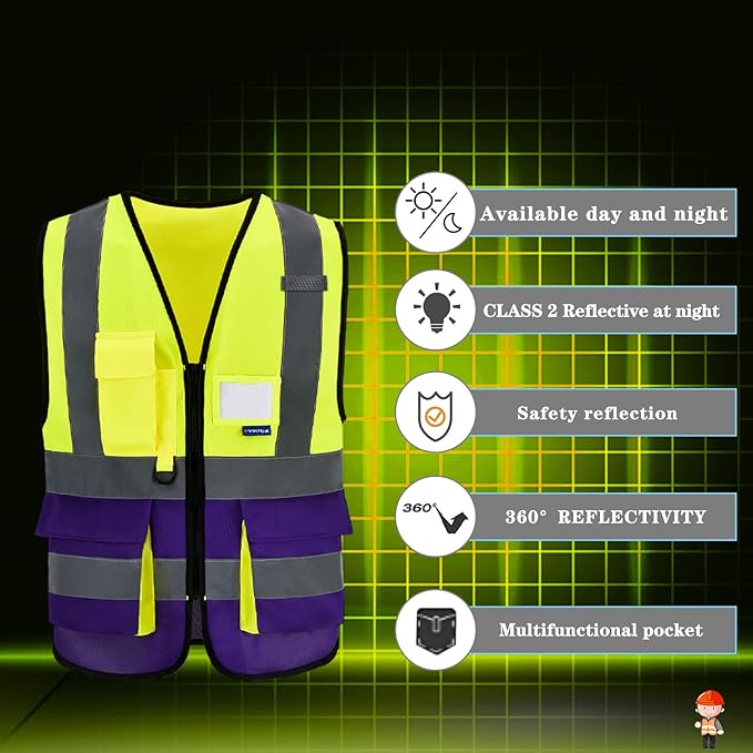 A-SAFETY yellow purple Construction Vest - Image 5