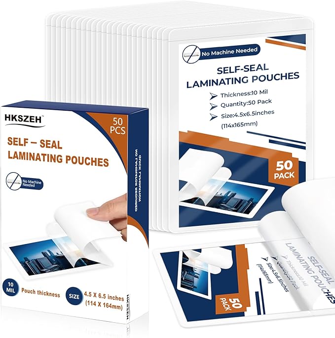 50 Pack 10 Mil 4"x6" Self Sealing Laminating Pouches Self Adhesive Lamination by Unknown