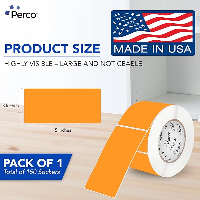 Perco Fluorescent Orange 3x5 Inch Perforated Sticker Labels — 150 Stickers/Roll - Image 2