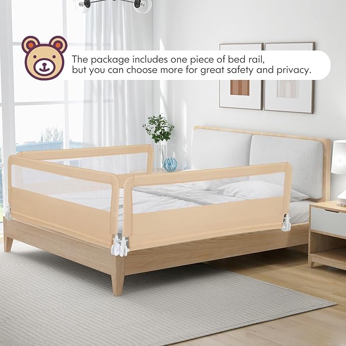 BABY JOY Bed Rails for Toddlers, Swing Down Bed Guard w/Safety Strap, Folding - Image 9