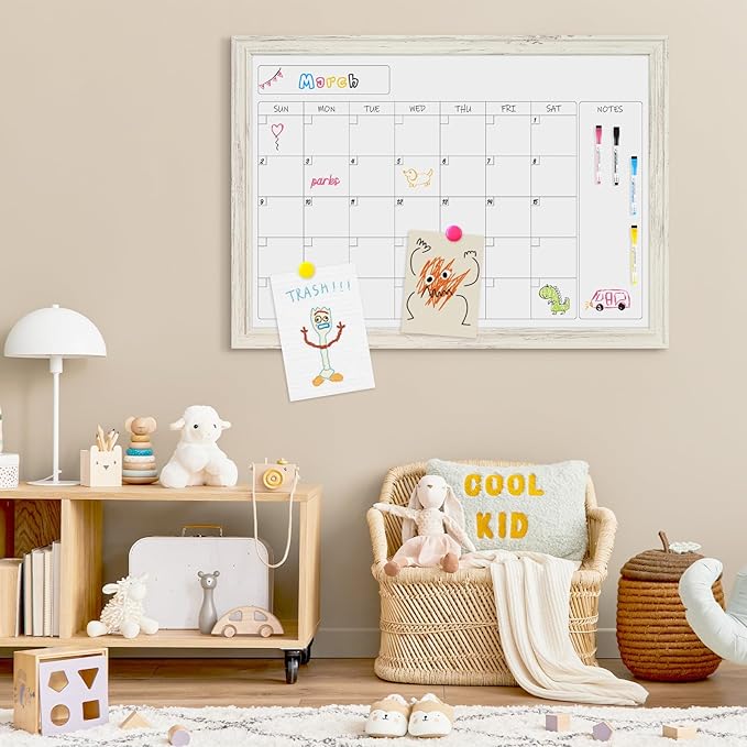 4 THOUGHT Whiteboard Calendar 24" x 18" Magnetic Dry Erase Board Wood Frame - Image 7