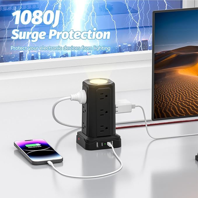 PASSUS Power Strips with Surge Protection, Flat Plug Power Strip with 12 - Image 4