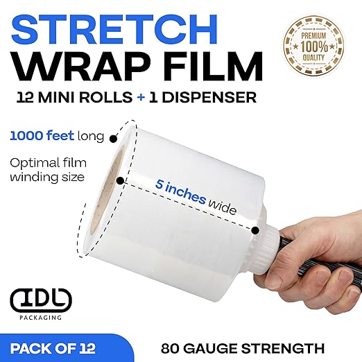 IDL Packaging 5" x 1000' Stretch Wrap Mini Roll of 80 Gauge - Image 2