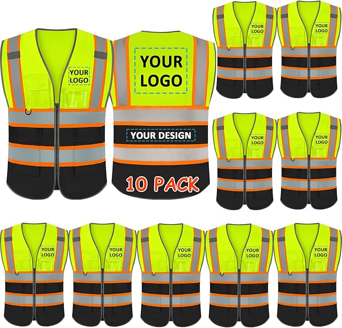 BeautyWill Custom Logo 10/20 Pack Safety Vest Class2 High Visibility Vest by BeautyWill
