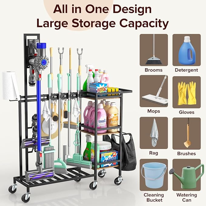 Housolution Cleaning Utility Cart on Wheels, Vacuum Stand Compatible - Image 2